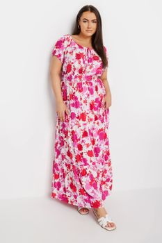 Yours Vestido Rosa Largo Con Flores, Mujer Curvy Y Tallas Grandes, Yours
