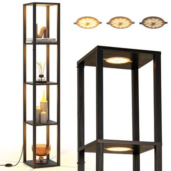 Costway Lámpara de Pie con Estantes de 4 Niveles Luz LED con 3 Intensidades y Interruptor de Pie para Dormitorio Estar 29 x 29 x 165 cm Negro