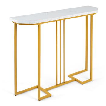 Costway Mesa Consola Moderna con Encimera Imitación Mármol Marco Metálico Dorado 110 x 30 x 91 cm Dorado + Blanco