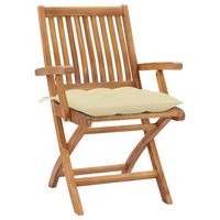 pack 2 uds sillas de jardin  silla de exterior  sillon madera de teca con cojines blanco crema