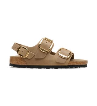 Birkenstock para mujer. 1031782 Sandalias Milano Big Buckle Oiled (Ajuste Estrecho) beige (39), Piel, Marrón, Plano, Hebilla, Casual