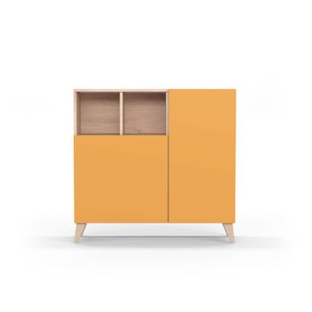 Zapatero melamina roble claro puertas mostaza 87x90x27 cm