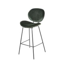 taburete alto de terciopelo verde y acero negro de 73 cm