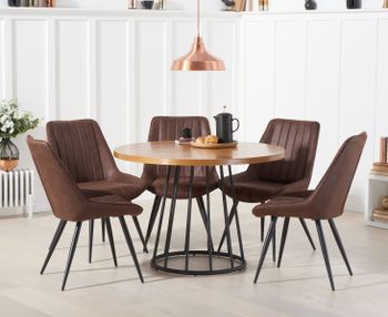 Hoxton 110cm Industrial Dining Table Round with Marcel Antique Chairs - Mink, 4 Chairs