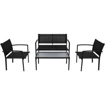 Conjunto De Muebles De Jardín 4 Uds | Mesa Y Sillas Textilene Negro