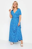 yours vestido cruzado largo azul de flores  mujer curvy y tallas grandes yours