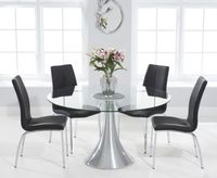 paloma 135cm round glass dining table with cavello chairs