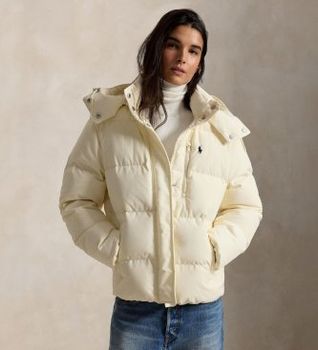 Polo Ralph Lauren para mujer. 211B17285003 Chaqueta acolchada de plumón beige (M), Casual, Poliéster Reciclado