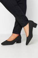zapatos de salon negros de antelina con tacon de bloque en ancho especial