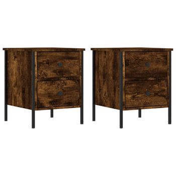 Mesitas Noche 2 Uds Madera Ingeniería Roble Ahumado 40x42x50 Cm Vidaxl