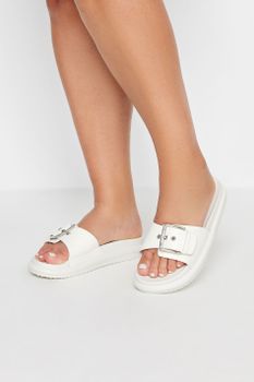 Chanclas Anchas Blancas Con Hebilla