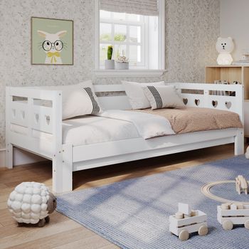Cama Nido 90 X 190 Cm - Madera Maciza - Estructura Enrollable - Estampado De Corazones - Blanco