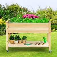 cama de jardin elevada madera con ruedas bloqueables estante forro protector caja cultivo flores vegetales hierbas natural cfw37903