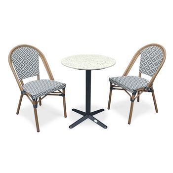 Conjunto De Comedor De Jardín De 2 Plazas De Acero Y Terrazo