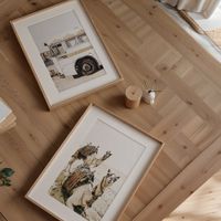 set de 2 cuadros 125 marco premium chapado en roble 50x70 cm