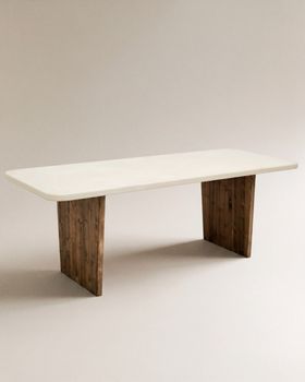 Mesa de comedor de microcemento blanco y patas envejecido 180x75cm