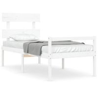 estructura de cama individual con cabecero madera maciza blanco