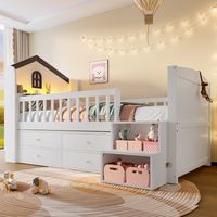 cama casita infantil 90x200 blanca con 4 cajones y luz led
