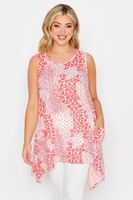 yours top asimetrico con bolsillos de flores rojas mujer curvy y tallas grandes yours