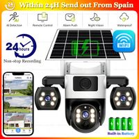 camaras solares wifi con 3 lentes y 3 angulos de monitoreo proteccion de seguridad inteligente para el hogar en exteriores vision nocturna hd control remoto ptz 360 energia solar inalambrica