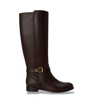 Lauren Ralph Lauren para mujer. 802974383003 Botas alta Brooke II de piel de becerro marrón (39), 1 a 3cm, Ninguno, Casual