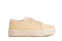 zapato de mujer con cordones de tela y forrada de esparto beige
