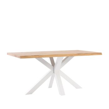 Mesa de comedor 140 con tablero de roble y patas negras.