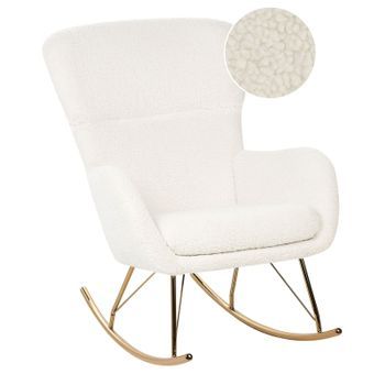 Silla Mecedora De Bouclé Blanco Dorado Poliéster Patas De Metal Anaset