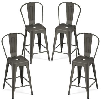 Costway Juego de 4 Taburetes de Bar con Respaldo Metálico Resistentes Apilables para Cocina y Restaurante 44,5 x 45,5 x 103 cm Gunmetal