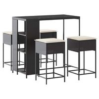 juego de bar de jardin de 5 piezas  mueble de jardin con cojines ratan pe negro
