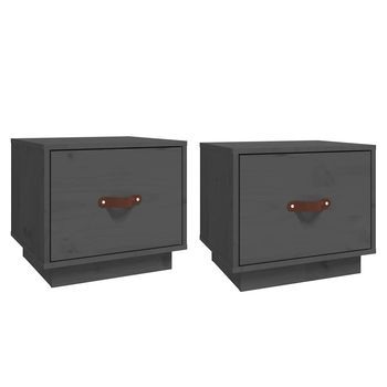 Pack 2 Uds Mesitas De Noche | Mesa Auxiliar | Mesilla Madera Maciza De Pino Gris 40x34x35 Cm