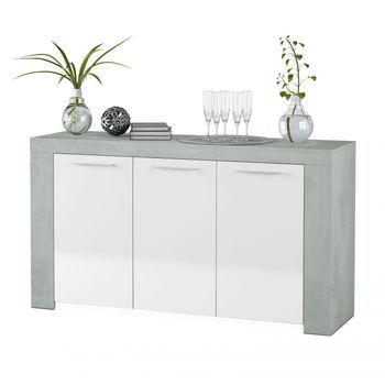 Aparador De 3 Puertas Con Gran Almacenamiento 144 Cm Ambit Blanco Artik (blanco Mate) - Gris Cemento 144 X 80 X 42cm Cm