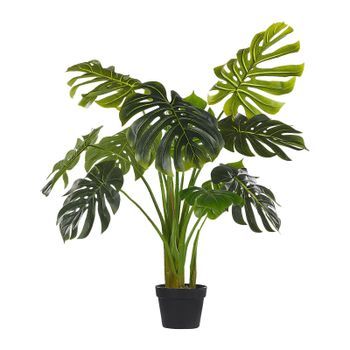 Planta Artificial En Maceta Verde Y Negro Material Sintético 113 Cm Accesorio Decorativo Para Interiores Monstera Plant