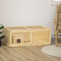 pawhut jaula para hamster de madera 100x58x38 cm con tapa abatible natural