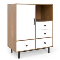 costway aparador buffet con 4 cajones y compartimento abierto gabinete independiente patas de metal para salon 80 x 455 x 975 cm natural y blanco