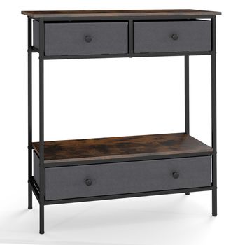 Costway Mesa Consola con Cajones Mesa Industrial para Entrada con Estante Abierto Mesita Sofá Estrecha con Estructura Metálica Mueble Rústico Marrón