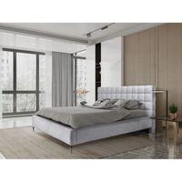 cama millio r blanca r 160x200 cm r tela de chenilla rizada r somier incluido r confort de hotel 5 estrellas