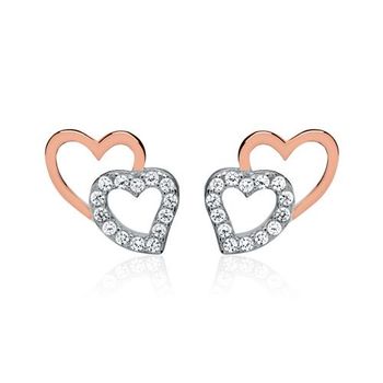 Pendientes corazón plata 925 oro rosa circonita