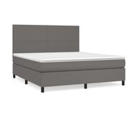 cama box spring con colchon cuero sintetico gris 160x200 cm diseno plano