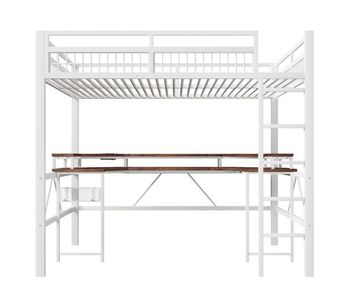 Cama alta + escritorio 140x200 cm - led rgb, usb, tipo-c, enchufes, panel perforado - blanco