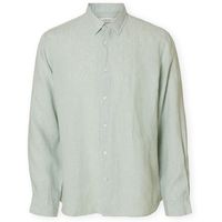 selected camisa manga larga noos regkylian-linen shirt - aqua graywhite para hombre