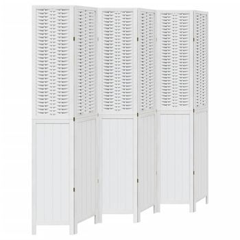 Biombo Separador De 6 Paneles Madera Maciza Paulownia Blanco Vidaxl