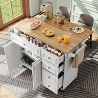 isla de cocina - blanca - plegable - metal y mdf - 110x75x92 cm