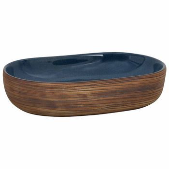 Lavabo De Baño Moderno | Lavabo Sobre Encimera Ovalado Cerámica Marrón Y Azul 59x40x14cm