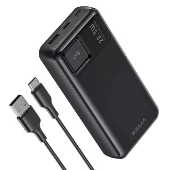 KUULAA RT-20 PD22.5W Power Bank de 20000mAh con pantalla LED de energía, batería externa con 1 entrada y 2 salidas, carg