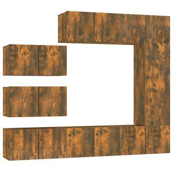 Set De Muebles De Tv | Muebles De Salón 8 Pzas Madera Contrachapada Roble Ahumado Cfw70206