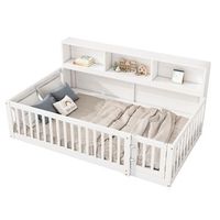 cama infantil de 90 x 200 cm - mesita de noche con compartimento de almacenaje - barandilla - madera de pino - blanco
