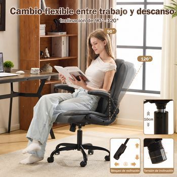 Silla De Oficina Ergonómica Gris, Respaldo Sólido, Brazos Abatibles Y Altura Regulable