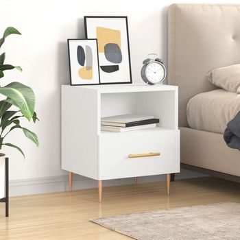 Mesita De Noche - Mueble De Dormitorio - Madera Contrachapada Y Hierro - Blanco (40x35x47.5cm)