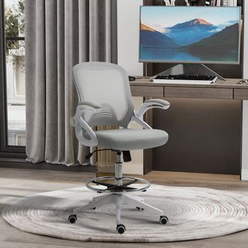 Silla De Oficina Ergonómica Gris Claro, Altura Regulable, Respaldo De Malla Y Reposapiés